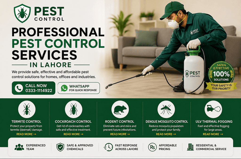 Professional pest control services in Lahore including termite, cockroach, rodent and mosquito control